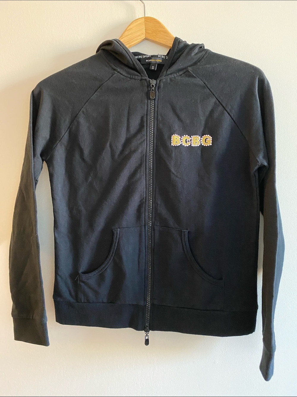 BCBG Black Kids Full-Zip Hoodie with Embroidered Logo
